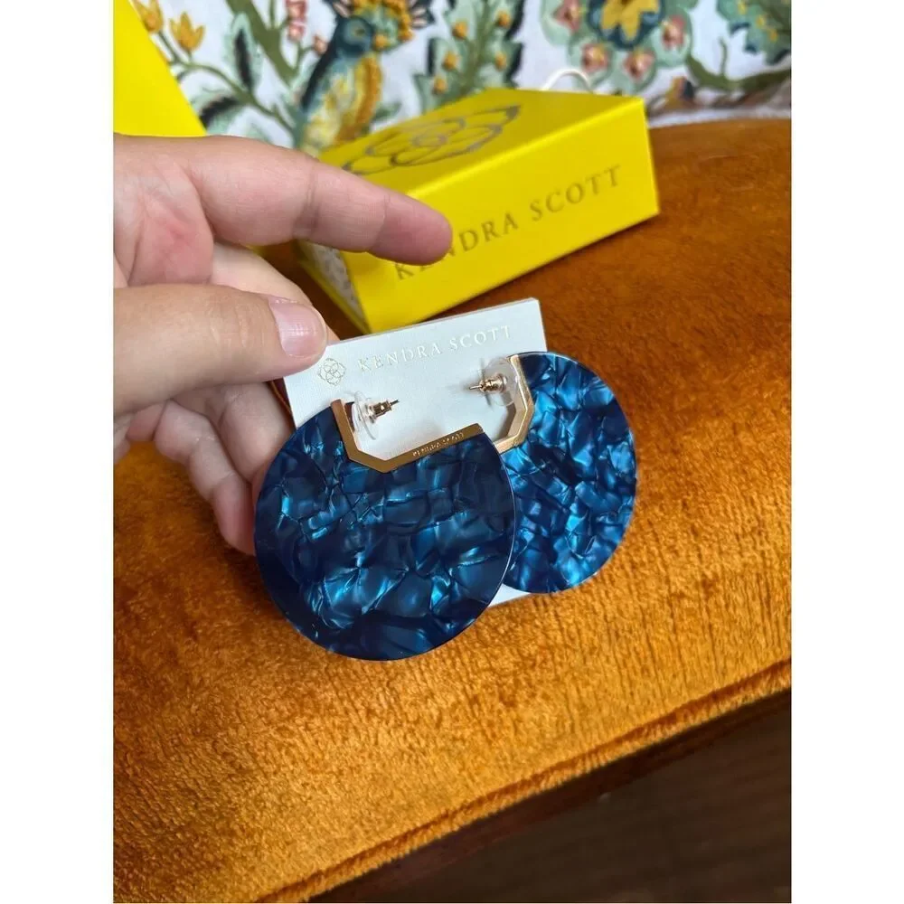 Kendra Scott Kai Hoop Earrings Blue Acetate | Gold Tone Statement Hoops